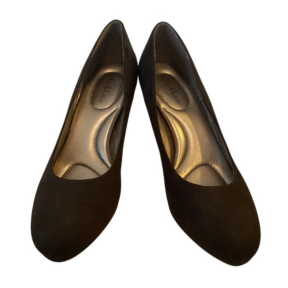 Kelly & Katie Womens Black Faux Suede Round Toe Pumps Size 8.5 W - Picture 1 of 9